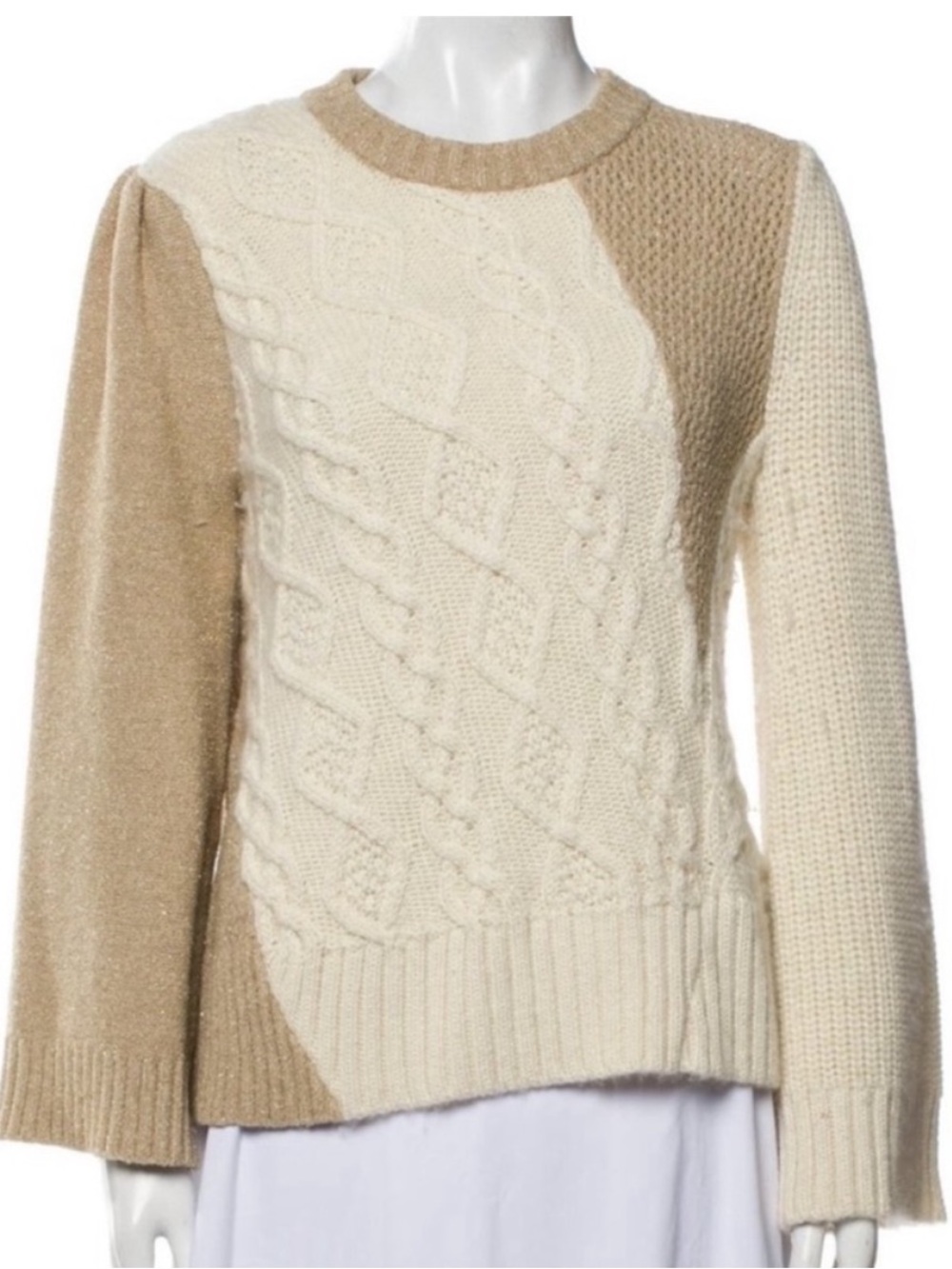 CO Wool Blend Mixed Media Colorblock Cable Knit Metallic Sweater M